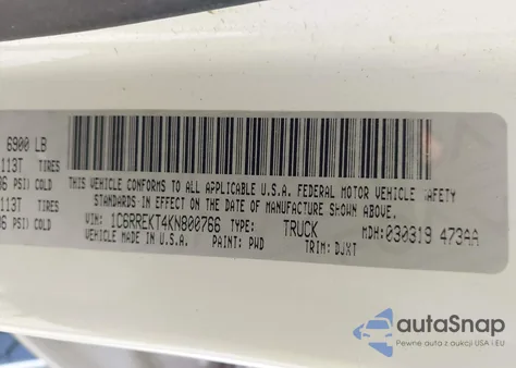 2019 Ram 1500 Longhorn 4X2 5'7 Box z USA, uszkodzony, nr VIN 1C6RREKT4KN800766